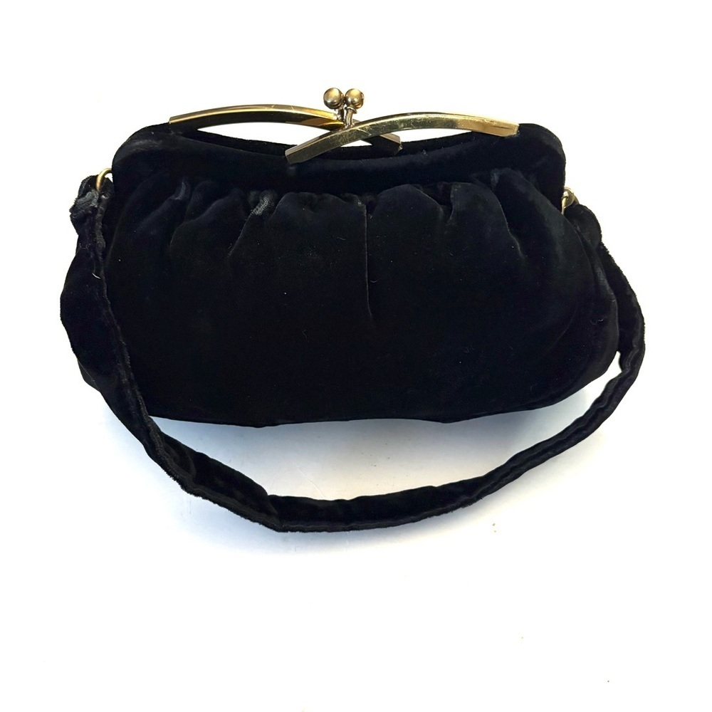 GARAY Vintage Evening Bag Black Velvet and Gold Kiss Luck Closure - Picture 3 of 6